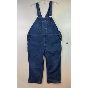 Big Smith Bib Overalls Men's 46x28 Blue Denim Zipper Fly Farmer Grudge Hippie